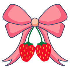 Pink Bow with Strawberries Illustration