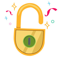 Unlocked Padlock Graphic with Confetti