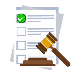 Gavel about to strike a document signifying a legal decision Illustration