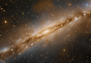 Abstract Gold dark Galaxy Background with Stars and Nebula for Space Themed Banner and Cosmic Design Concepts