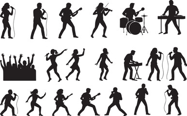 Musician and Performer Silhouette Vector Set – Singers, DJs, Instrumentalists & Concert Crowd on White Background