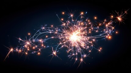Fototapeta premium Bright sparklers explode against a dark background. Perfect for celebrating holidays, parties, or special occasions.