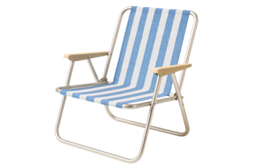 Folding beach chair with a striped pattern for summer relaxation on a transparent background