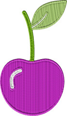 Embroidered Cherry With Green Stem
