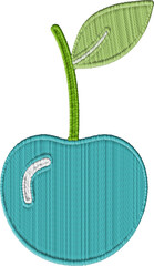 Embroidered Cherry With Green Stem