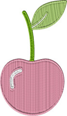 Embroidered Cherry With Green Stem