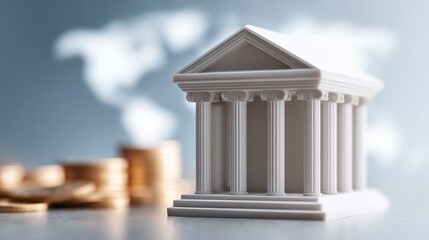 Bank hologram and connecting technology, with stock market graph background, highlighting futuristic banking systems.