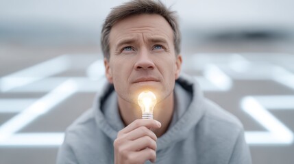 A person who loves thinking differently, with creative ideas and a glowing light bulb, symbolizing innovation and unique mindset.