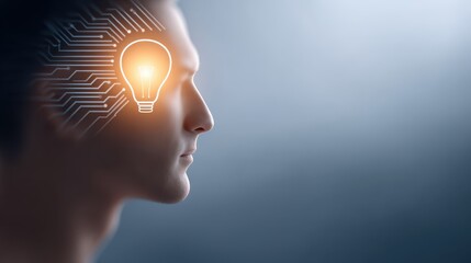 A person thinking differently, with unique ideas and a shining light bulb, highlighting creativity, originality, and breakthrough insights.