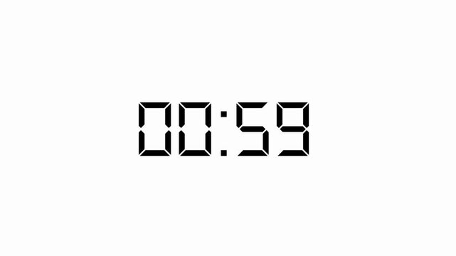 Digital Countdown timer two minute animation from 120 to 0 seconds on transparent background ,120 second countdown timer, Countdown video