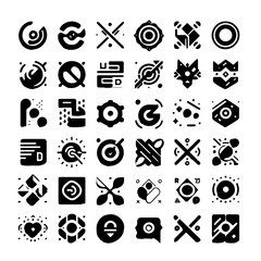 black and white icons set
