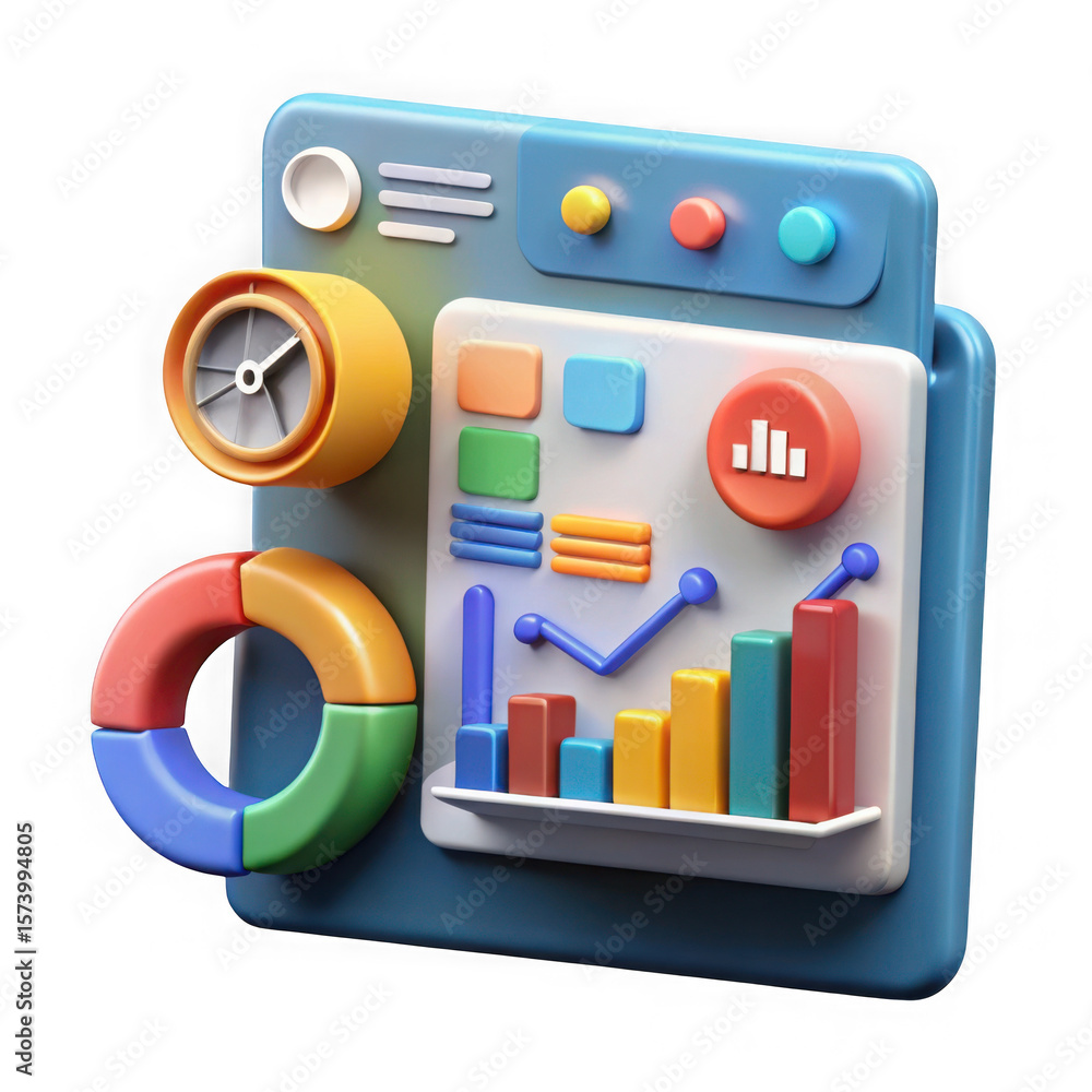 Aufkleber 3d data visualization dashboard with charts and graphs isolated on transparent background