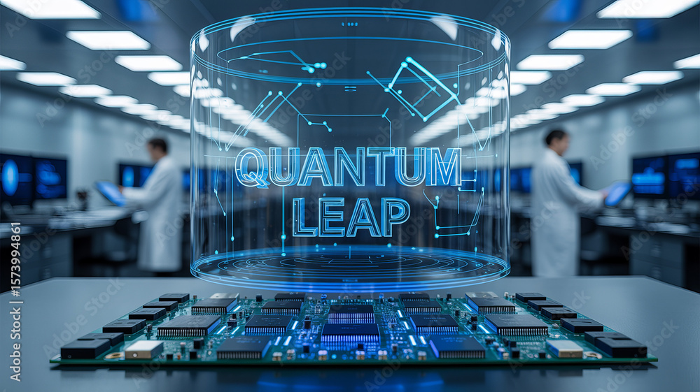 Poster quantum leap in technology: a mesmerizing display of advanced technology showcasing a 