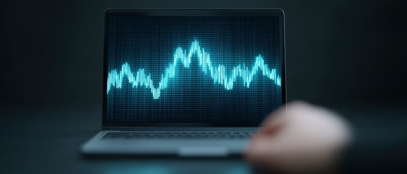 Analyzing digital audio waves home office visual data representation dark background close-up view sound engineering concepts - Powered by Adobe