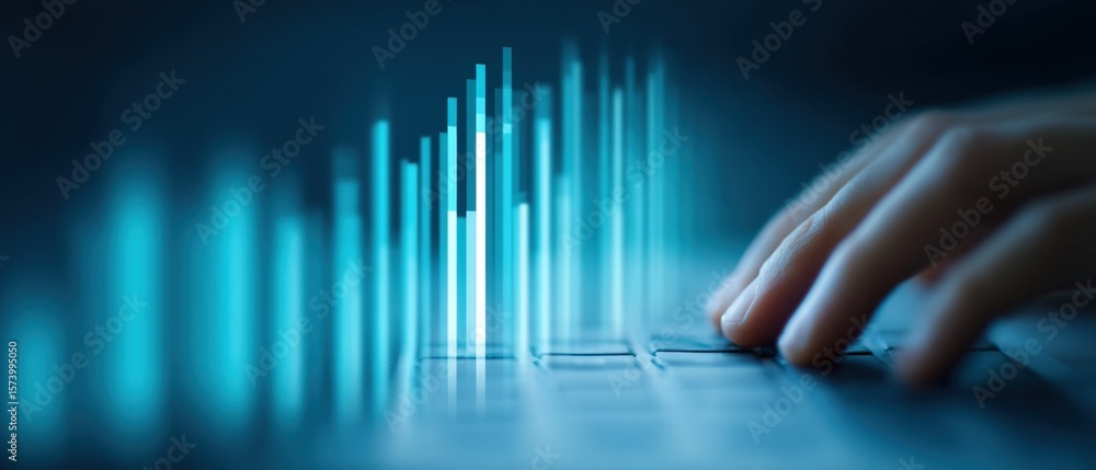Poster data analysis action digital workspace infographic visualization technology close-up data trends and