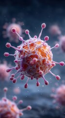 Detailed microscopic cancer cells on dark background