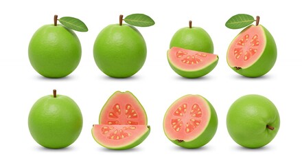 Naklejka premium Guava fruit set isolated on white background
