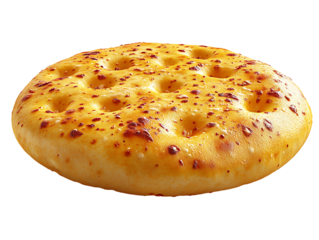 Golden cheese focaccia bread isolated on transparent background