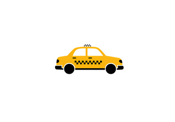 Pixel Art Taxi Icon Yellow Cab Silhouette on Black Background isolated on transparent background