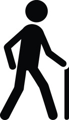 Man walking with broken leg with bandage and a cane
