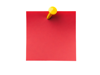 Red paper note with yellow pin isolated on transparent background