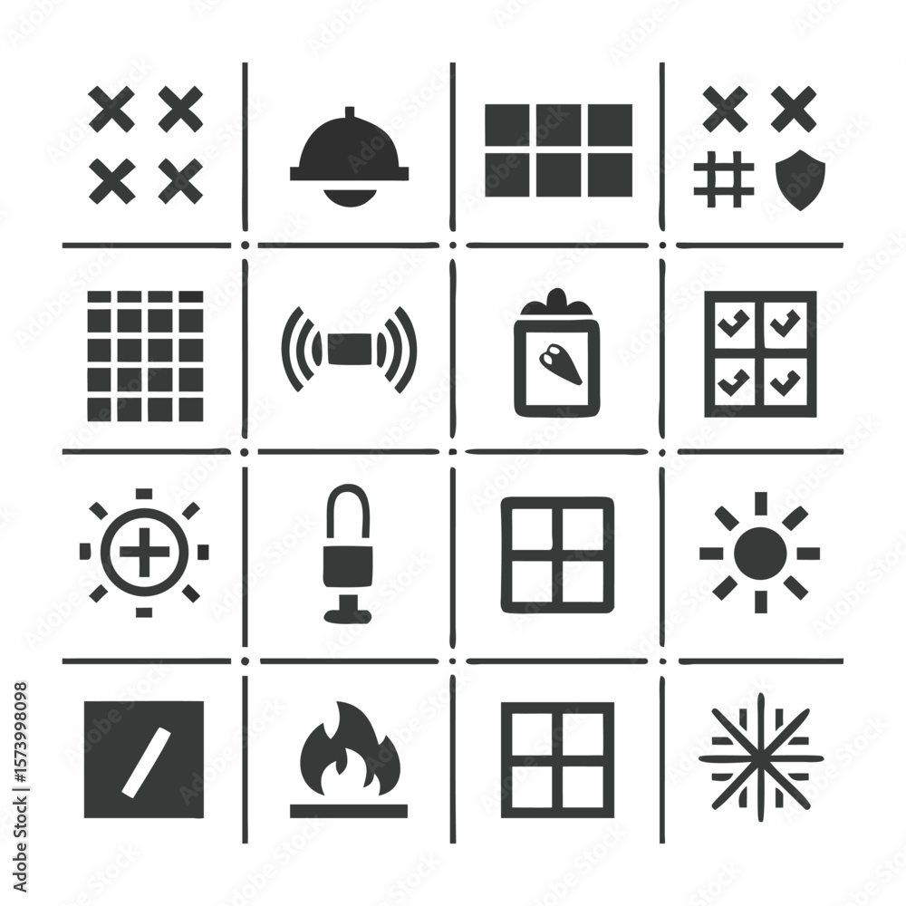 Poster collection of minimalist icon set featuring varied concepts and design elements