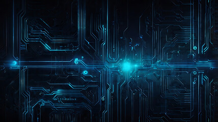 Futuristic digital background with neon blue gradients, circuit lines, and abstract tech elements. Dark theme with glowing effects and copy space. Perfect for app ads, smartphone promotions   