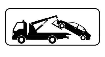 Black Tow Truck Lifting Car, Graphic Illustration, Isolated on White