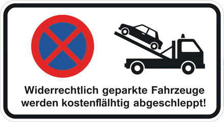 Tow Away Zone Sign: Red Circle No Parking, Black Tow Truck Illustration