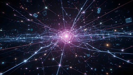 Naklejka premium Abstract Digital Network with Illuminated Connections