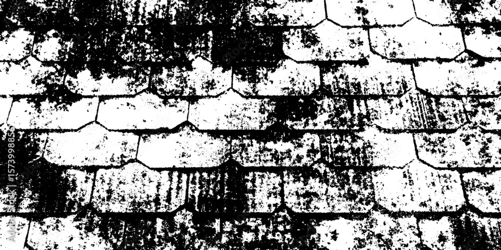 Aufkleber grungy tiled roof shingle pattern with moss patches for distressed overlay effect