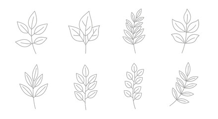 Set of Six Simple Line Art Leaf and Branch Designs