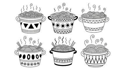 Collection of Decorative Noodle Bowls with Ethnic Patterns