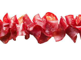 Twisted slices of cured meat isolated on transparent background