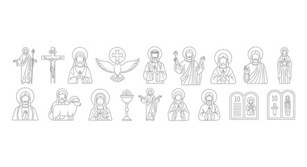 Religious Icon Outlines: Collection of Christian Symbols and Figures