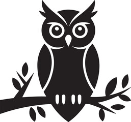 owl Halloween black silhouette vector, spooky simple silhouette design icon on white background, Halloween clipart illustration
