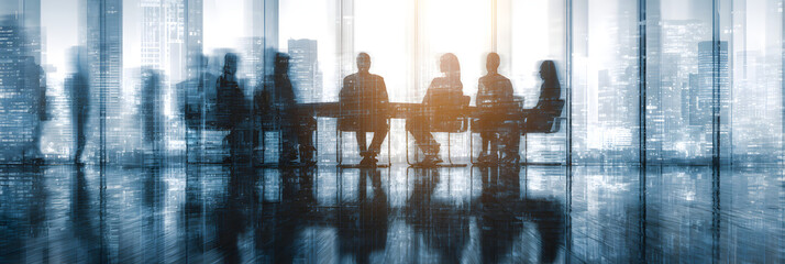 real estate investor business meeting in office hall building abstract people women and men conference partnership communication networking. generative ai