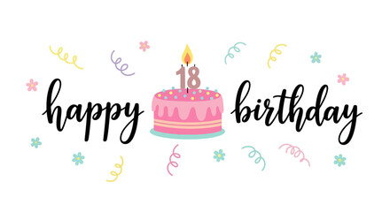 Happy 18th Birthday Pastel Cake Graphic Design