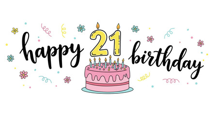 Happy 21st Birthday Cute Cartoon Cake Design