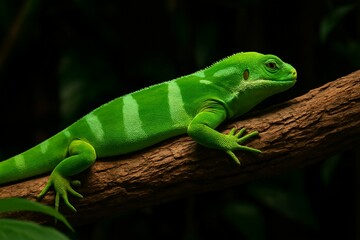 Fototapeta premium Iguana Resting on Tree Branch in Tropical Forest