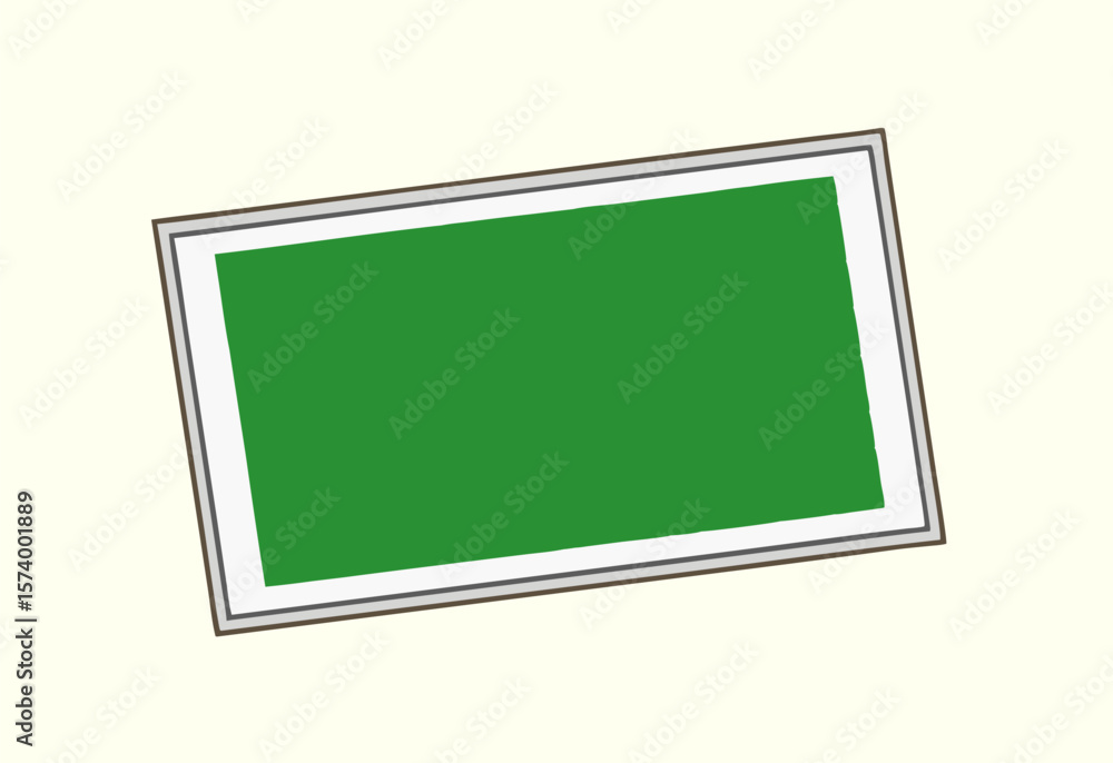 Poster vector canvas or frame mockup, glowing green screen rectangular border is set against white backgrou