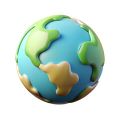 Stylized 3d earth globe with smooth continents and oceans isolated on transparent background