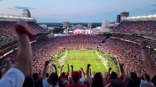 Full stadium view of a large sporting event crowd