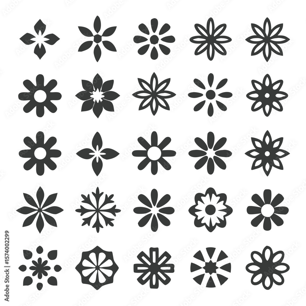 Aufkleber collection of vector flower icons in different styles for decorative design elements