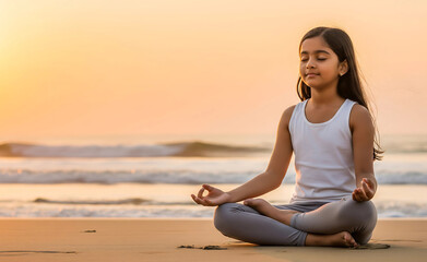 Child's Morning Meditation on the Beach, Where the Ocean Meets Inner Calm