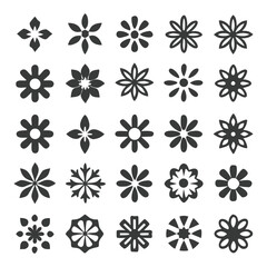 Collection of vector flower icons in different styles for decorative design elements