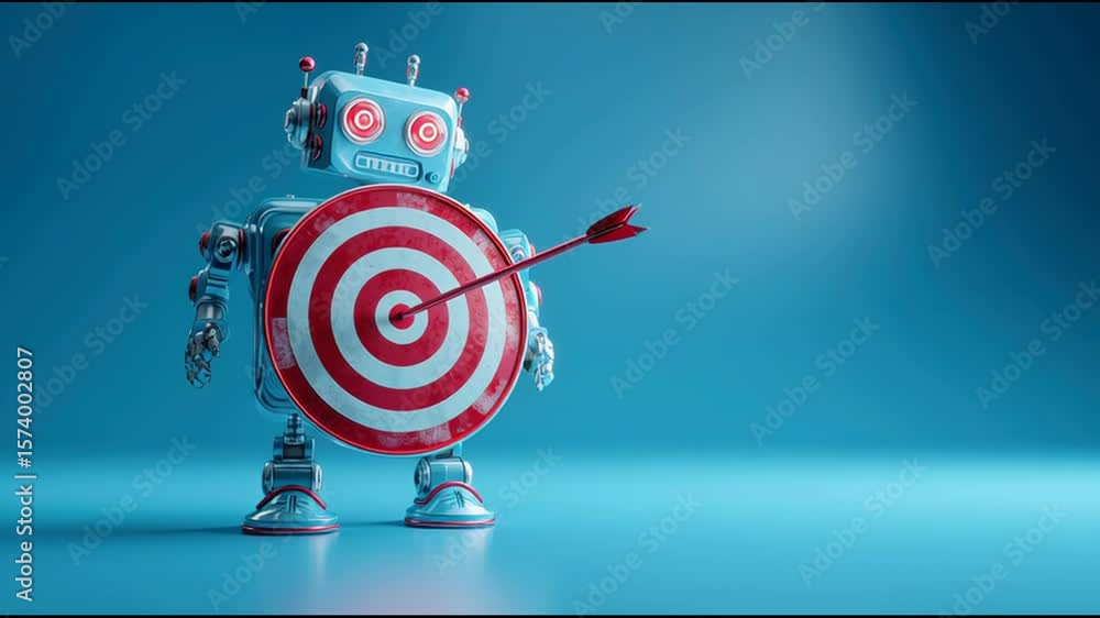 Poster robot holding a representing focus and strategy in the advanced world of technology and alpha analys