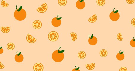 Seamless background summer and spring fruit illustrations. Orange fruit