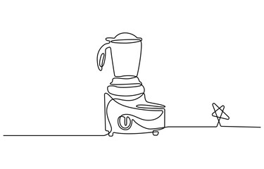 Blender Smoothie Maker Food Processor continuous one line art drawing, One single line drawing of electric blender home appliance for making fruit juice smoothie