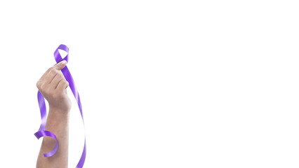 Long curly purple ribbon as as a symbol of awareness of various diseases, cancer, and several other...
